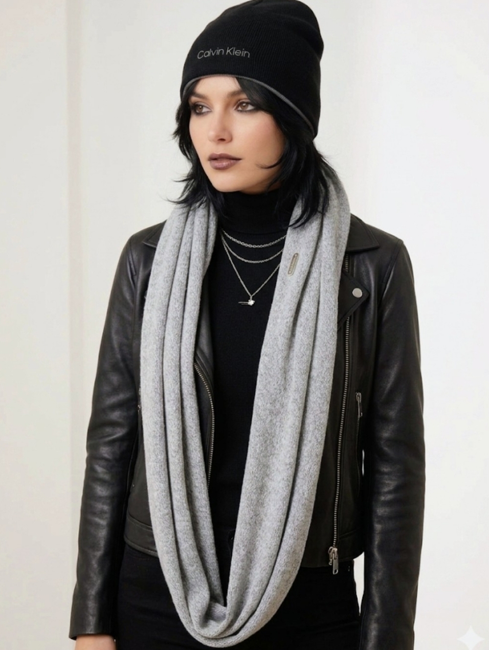 Calvin Klein 2-Pc Knit Set, Black Beanie & Grey Infinity Scarf